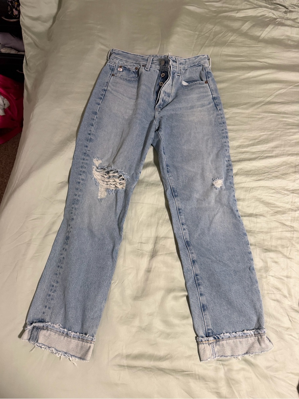 AG Adriano Goldschmied Light Wash Distressed Boyfriend Jeans
